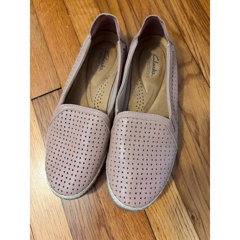 Clarks Collection Pink Perforated Leather Espadrille Loafers Womens 9 M 26171196